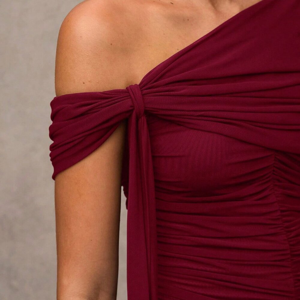 Burgundy Elegant Women's Casual Minimalist Tie Strap Dress - Picture 8 of 8